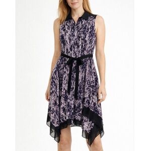 Simply Vera Vera Wang Women's M Purple Gray Abstract Collard Sleeveless Dress